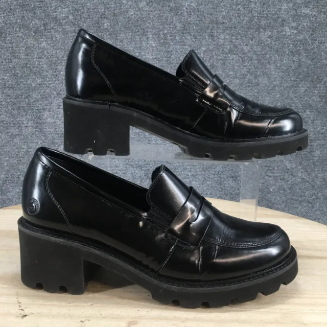 Remonte Shoes Womens 39 Slip On Chunky Platform Penny Loafer Black Leather