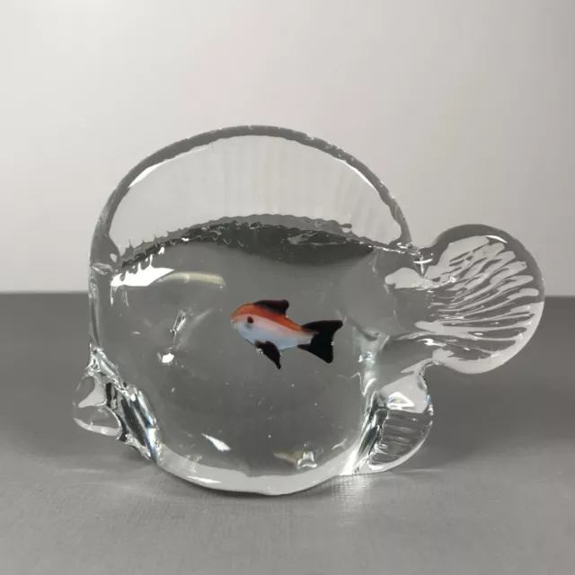 Clear Fish Shaped Paperweight Tropical Art Glass Figurine Fish Inside