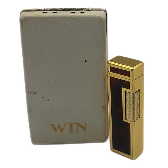 win cigarette lighter WIN VINTAGE CIGARETTE Lighter Boxed Butane Gold Tone Tested Working With  Leaflet £35.00
