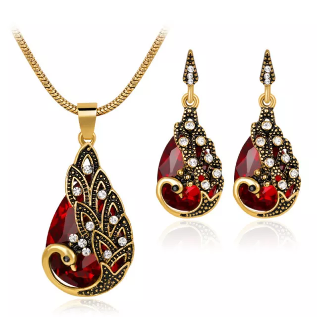 Women Fashion Jewelry set Peacock Pendant Necklace Earrings     Weeding Gift