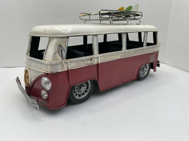 Volkswagen Deluxe Bus Metal Decor VW Van Roof Rack Surfboards Collectible Art