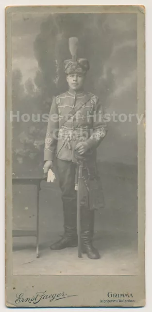 116222, Portraitfoto CDV, Husaren Regiment 19 Grimma, HR 19, Pelzmütze Attila