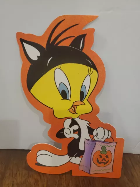 Vintage Hallmark Flocked Tweety Bird Warner Brothers Halloween Greeting Card   A