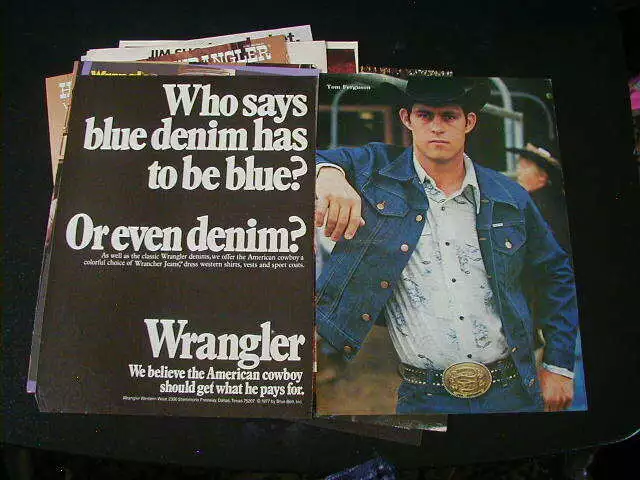 Vintage lot of 12 Wrangler jeans magazine print ads 1971-1987 cowboy rodeo