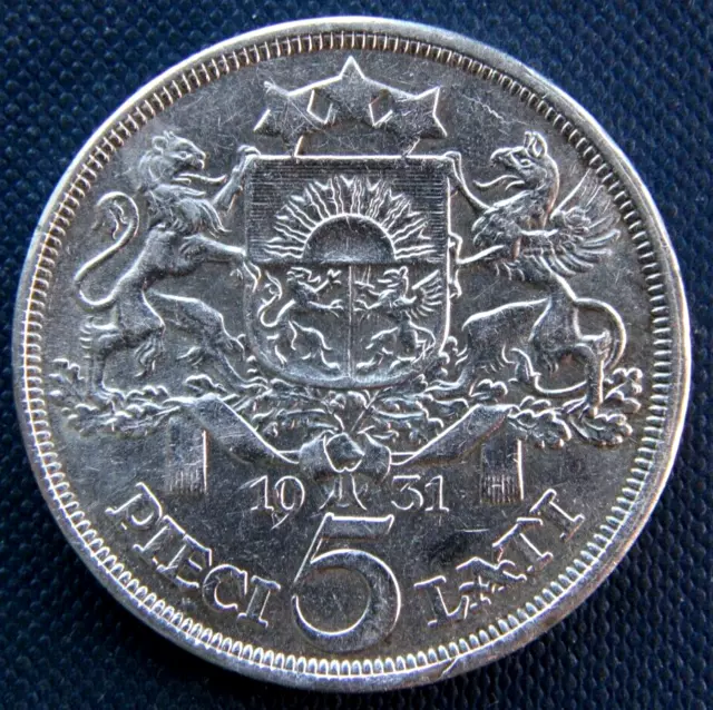 Latvia, 5 Lati, 1931, Silver coin, XF