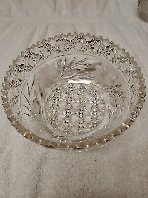 Vintage glass crystal heavy cut glass bowl, 8" diameter