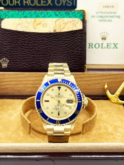 Rolex Submariner Date 18k Yellow Gold Serti 40mm Watch Box/Service Papers  16618 - Jewels in Time