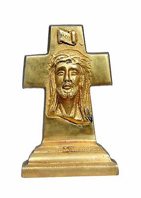 Christianity God Solid Brass Cross Statue with Jesus Face Idol Statue Figurine