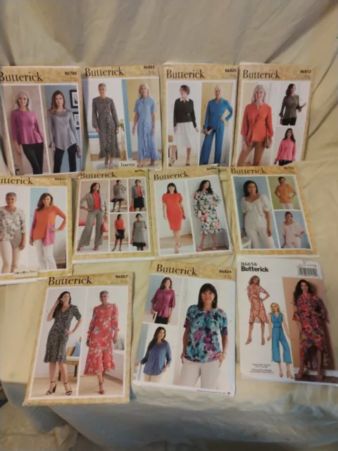 Lot Of 10 Nos Butterick Uncut Sewing Patterns Dresses Tops Jacket Pants Suit Mor