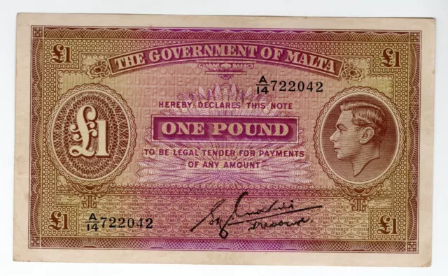 Malta banknote 1 Pound 1940 p20 KGVI