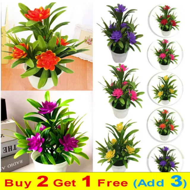 Artificial Fake Plants Flowers In Pot Potted Garden Home Outdoor Floral Decor