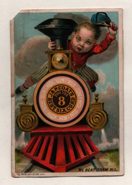 Vintage 1880's Victorian Trade Card J & P Coats Six Cord Thread - Boy on Train