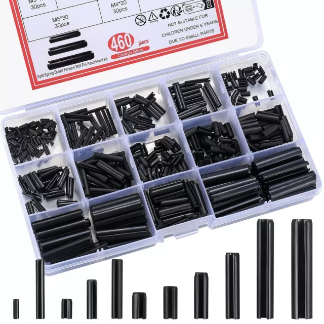 460 Pcs Roll Pin Assortment Set, Slotted Metric Spring Pins, Split Expansion Pin