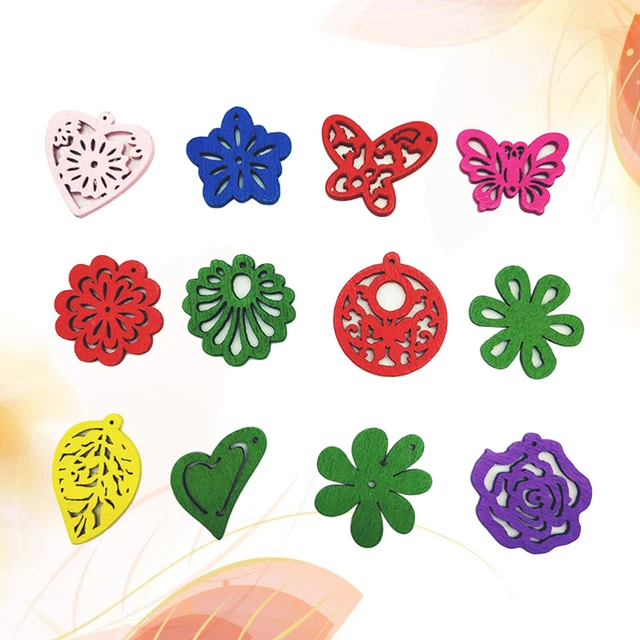 100 Pcs Earrings Cutouts Painted Wood Beads Charms Jewelry Making