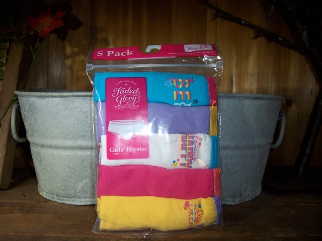 Faded Glory Girls Hipster Underwear 5 Pack Size 12 With Various Sayings School