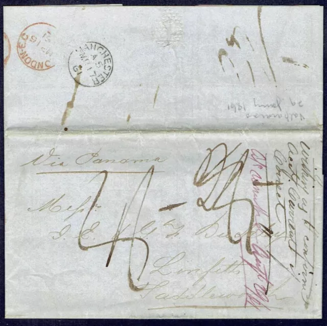 Chile To Gb Uk Stampless Folded Letter 1861 Valparaiso - Linfitts #2