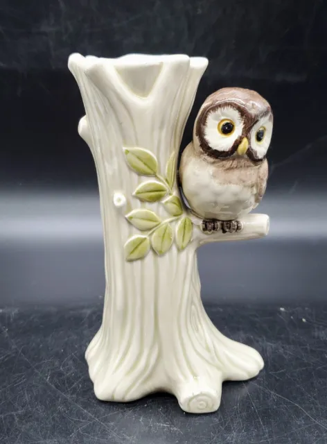 Vintage OMC Japan Otagiri Ceramic Owl Bud Vase Tree Bird 5.5"