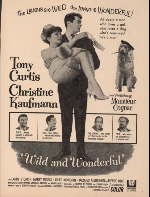 1960's "Wild and Wonderful" Tony Curtis Movie Magazine Print Ad