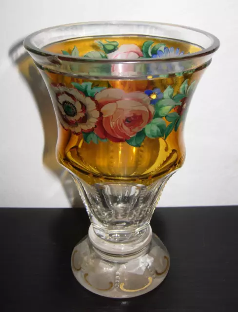 Glas  Vase   Becher   Pokal  Rosenmuster  Rosen  floral  bemalt