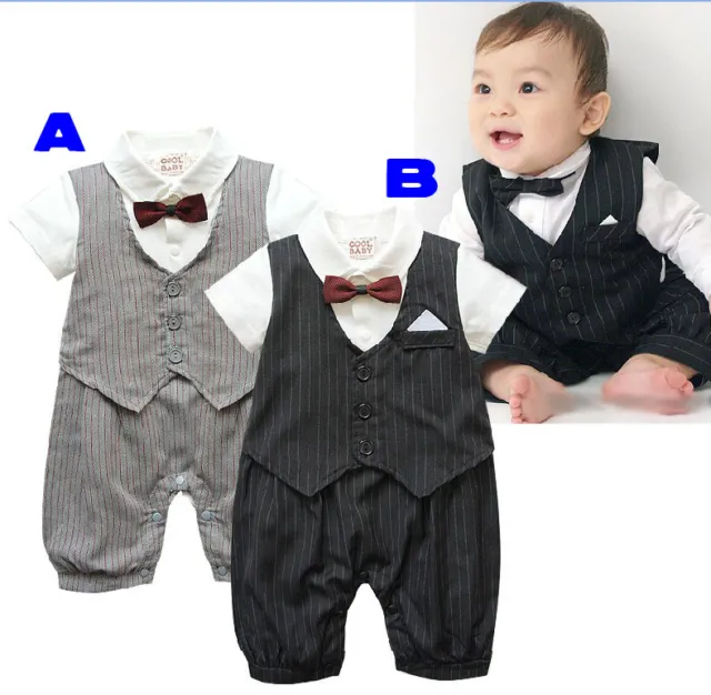 Baby Boy Bow Tie Whole Tuxedo Bodysuit Outfit Christening Wedding 3-18 months