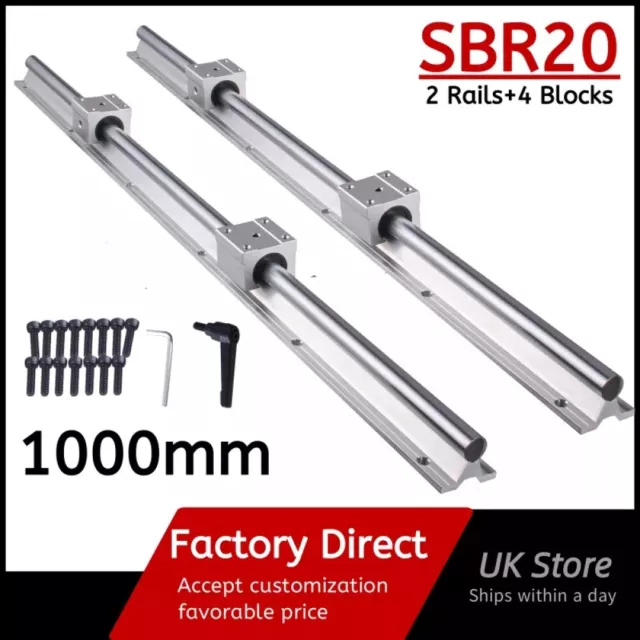 2X 20mm SBR20 1000mm Fully Supported Linear Rail + 4X Bearing Blocks For CNC