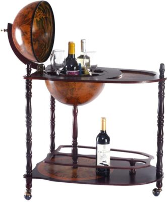 Mini Bar portabottiglie Carrello con Ruote mappamondo HWC-D84 Elegante XL 