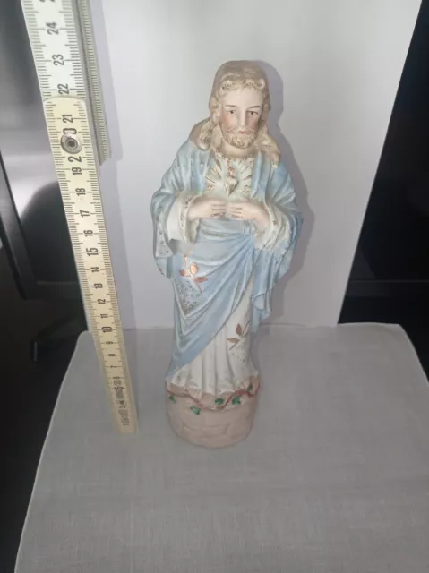Antica Scultura Cuore di Gesù Porcellana Biscuit Bisquit Statua Statuina Vintage