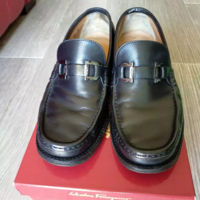 SALVATORE FERRAGAMO GANCINI Bit Loafers Dress Shoes Black Leather Men's ...