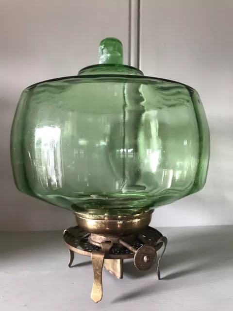 Vintage Green Glass Oil Lamp Reservoir with Burner