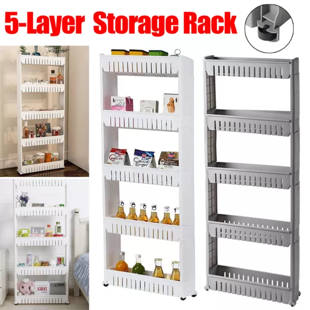 3/4/5 Tier Slim Slide Out Storage Trolley Cart Rack Holder For Kitchen Bathroom