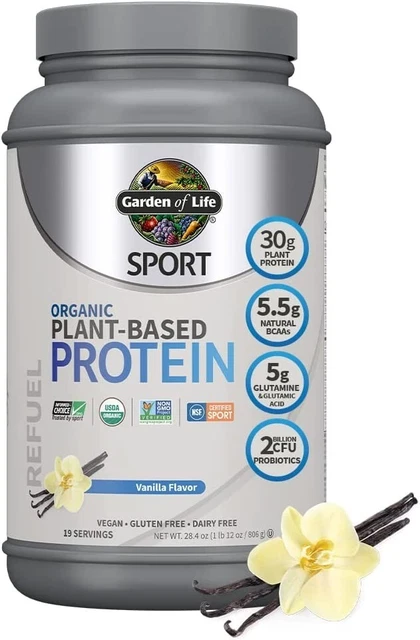 Organic Vegan Sport Protein Powder, Vanilla Probiotics, BCAAs by Garden of Life