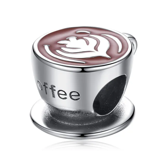 Real Enjoyable Pulled Coffee Cup Charm 925 Sterling Silver Women Bracelet Charm