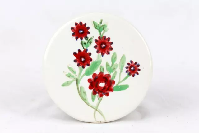 Ceramic Coaster Tile Old Round White Majolica Floral Art Rare Decorative Tile