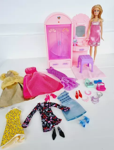 Barbie Kleiderschrank Schrank Schminktisch Hocker Puppe Zubehör Möbel für Haus