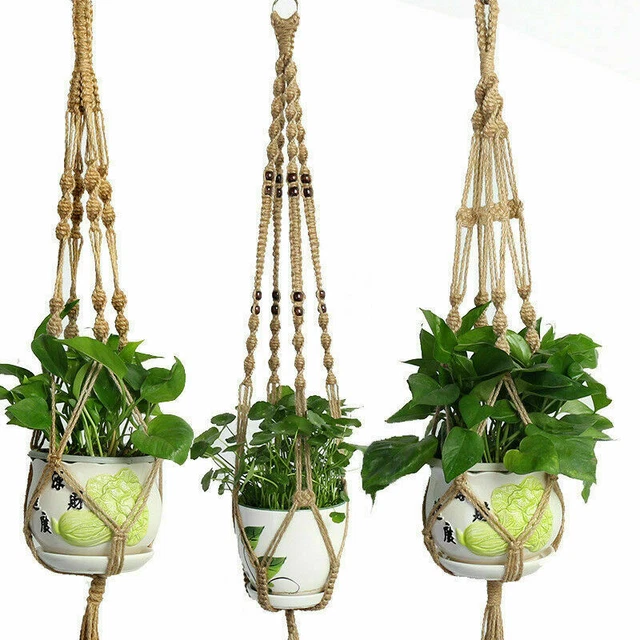 Pot Holder Macrame Plant Hanger Hanging Planter Basket Jute Rope Braided Craft