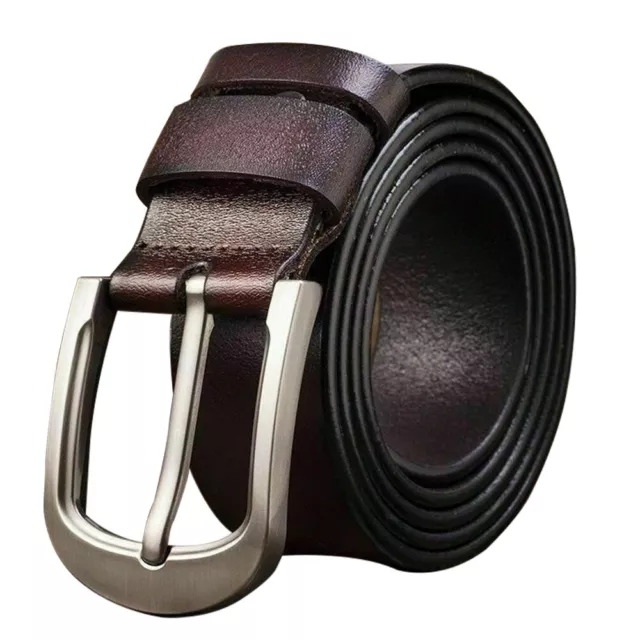 100% Mens Genuine Leather Real Belt Belts Silver Buckle Trouser Brown Black USA 3