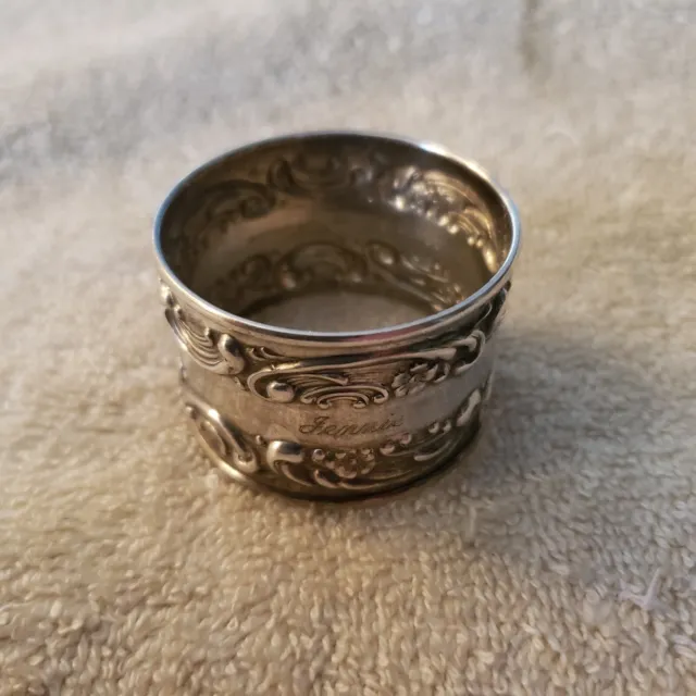 Gorham Sterling Silver NAPKIN RING Scroll & Flower Decorated Engraved Jennie