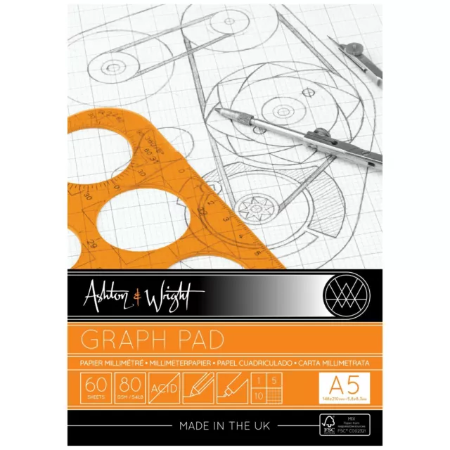 Ashton Und Wright - A5 Grey-Grid Graph Pad - 80gsm Papier - 60 Blätter