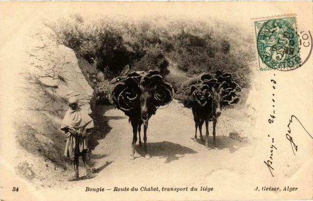 CPA AK Geiser 34 BOUGIE - Route du Chabet transport du liége. ALGERIA (765493)