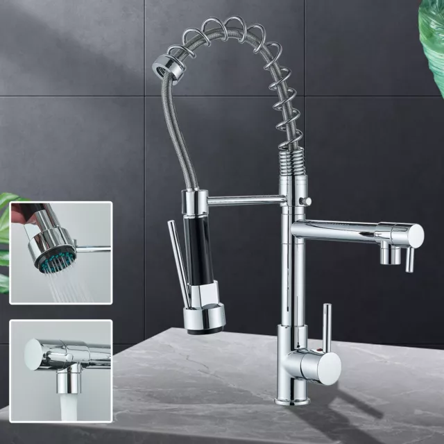 Chrome Modern Mono Pull Out Kitchen Mixer Tap Dual Spout Spray sink faucet DHL