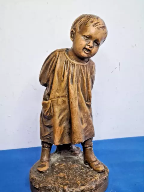 Statuette Terre Cuite De Calendi Enfant Les Mains Dans Le Dos Signée Cotée