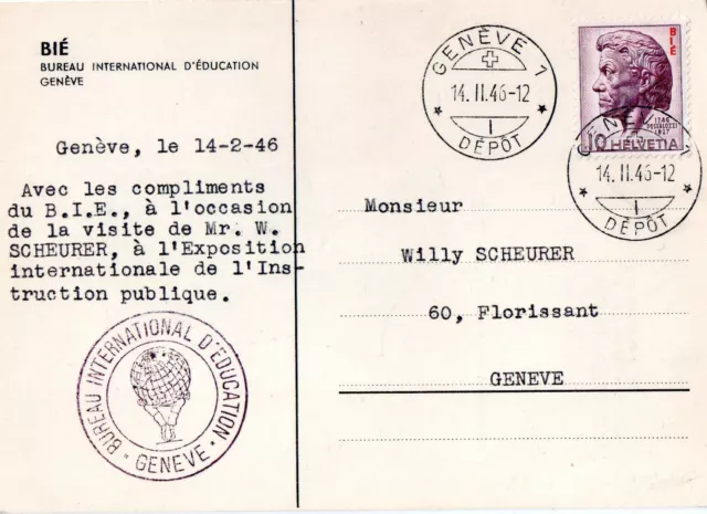Schweiz Maximumkarte BIE Geneve 14.2.1946