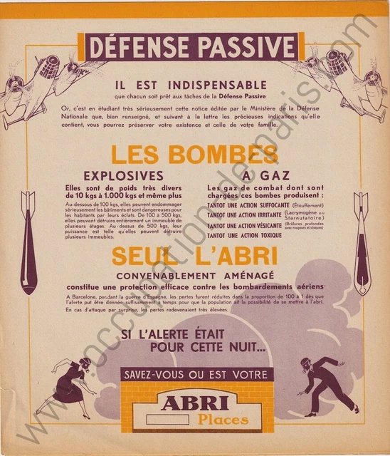 WW2 WK2 TRACT Document Defense Passive Abri Masque À Gaz France Paris