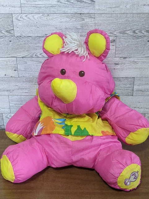 Vintage Fisher Price Puffalump Hawaiian Shirt Large Plush Pink Rhino 1987