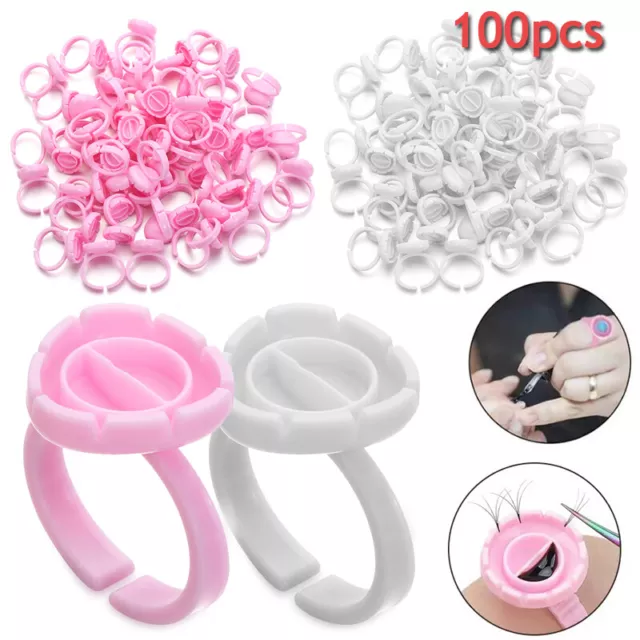 100 x Eyelash Glue Holder Grafting Eyelashes Quick Blossom Ring Cup Pink