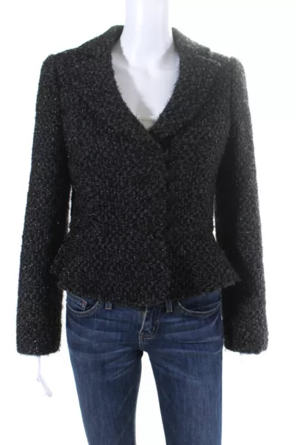 Armani Collezioni Womens Woven Button Down Jacket Black Gray Cotton Blend Size 4