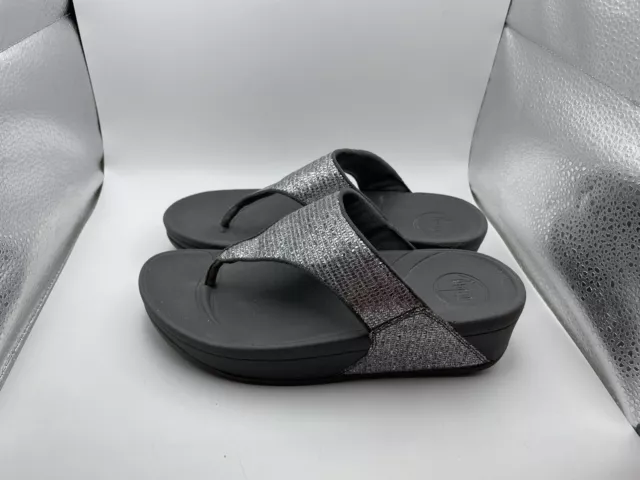 FITFLOP LULU SUPERGLITZ SILVER 639-011 THONG SANDAL size 5