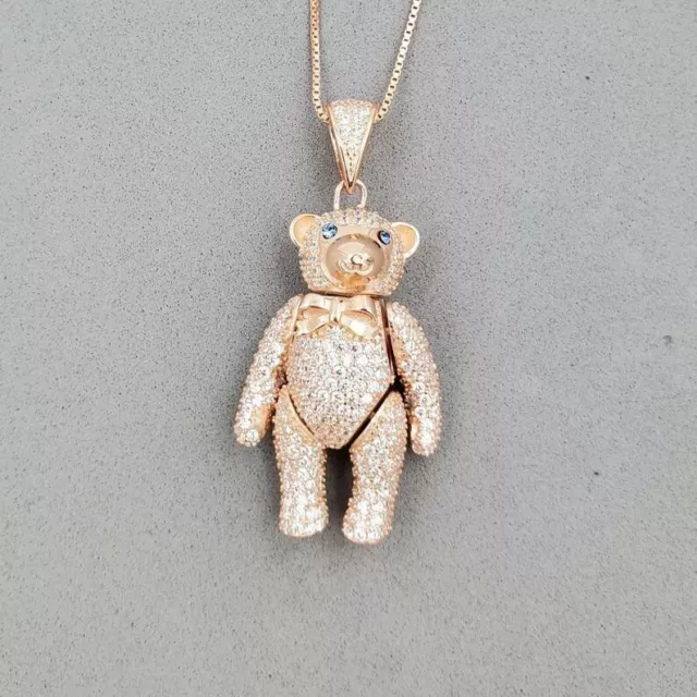 Regalo de Navidad 2Ct Imitación Diamante Hombres Oso Peluche Colgante 925 Plata 3