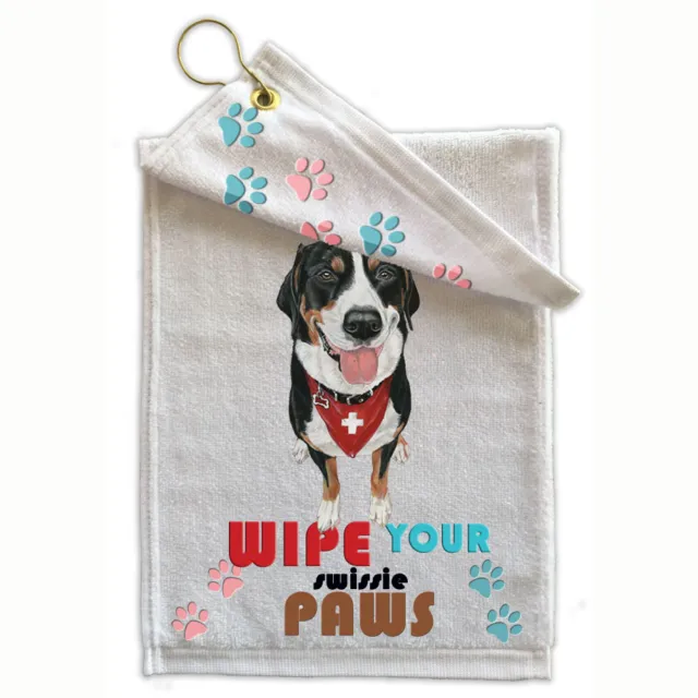 Greater Swiss Mountain Dog Paw Wipe Towel 11" x 18" Grommet with Clip