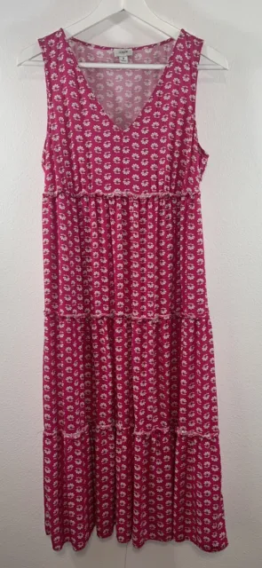 J Crew Maxi Dress Womens Size 8 Pink White Ditsy Floral Tiered Ruffle